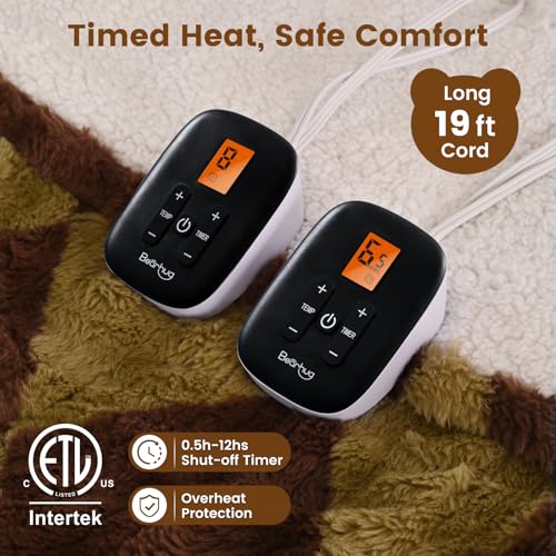 Bearhug Electric Blanket King Size 100" x 90", Dual Controller Heated Blanket, Faux Fur & Warm Sherpa, 10-Heat Levels & 1-12H Auto Off,ETL, Machine Washable