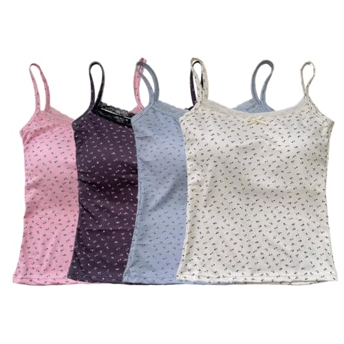 Girls Floral Print Camisole Crop Top Sleeveless Built-in Bra Bralette Slim Fit Cami Tops for Teen Girls3