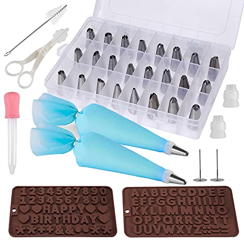 ATNIBOR Piping Bags and Tips Set , Cake Decorating Supplies with Reusable Pastry Bags and Tips, Icing and Piping Tips with Coupler , Baking Tools-36 , Cake Decorating Tools