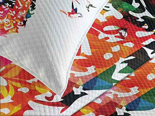 Ambesonne-Pineapple-Bedspread-Geometric-Pineapple-Bursting-into-Scattering-Birds-Flight-Modern-Abstract-Print-Decorative-Quilted-2-Piece-Coverlet-Set-with-Pillow-Sham-Twin-Size-Green-Red 51 mNUJ8VUL