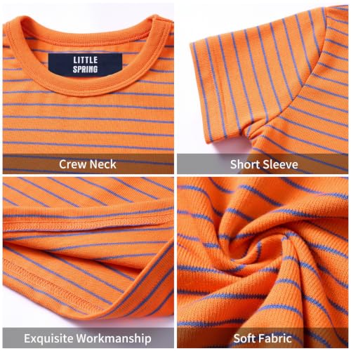 Image of LittleSpring Boys Girls T Shirt Rainbow Striped Cotton Crewneck Tees for Kids Fashion