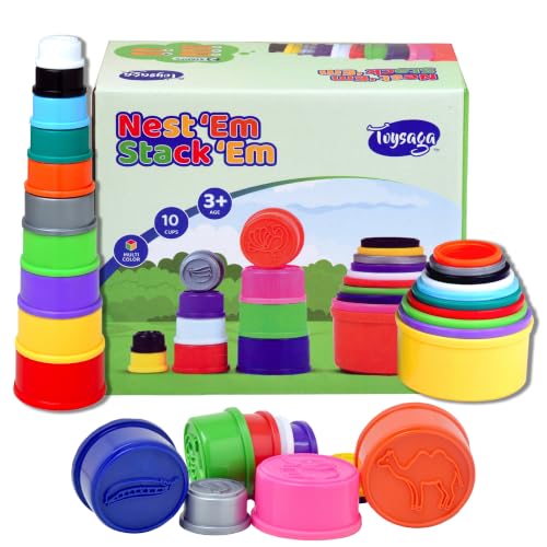 Image of 10-Piece Stacking & Nesting Cups | Montessori Baby Toy with Shapes & Beaker Design, Colorful Educational Toy for Early Learning, Motor Skills, Sorting, Sensory Play & Fun Activities