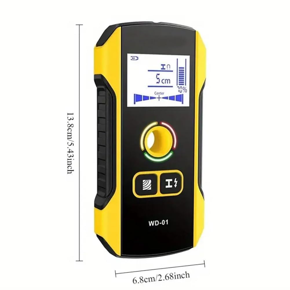 Detector de Vigas WD-01 Escáner Pared 3-en-1 con Pantalla LCD Batería Recargable Detecta hasta 120mm Profundidad para Madera Cables CA Tubos Viguetas A *1