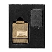 Zippo Unisex's Coyote Tactical Pouch and Black Crackle Windproof Lighter Gift Set, Tan, One Size