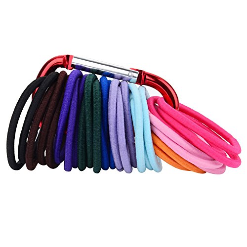 eBoot 30 Pieces Hair Bands Elastic Hair Tie Hair Rope Assorted Color Ponytail Holder with Red D Hook