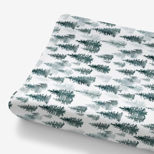 Image of HawSkgFub Watercolor Forest Pine Tree Changing Pad Cover for Baby Girl Boy, Winter Christmas Diaper Change Table Covers, Soft Stretchy Safe Snug Fitted Changing Mat Sheets Fit 32"/34" x 16"