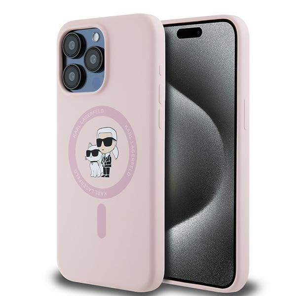 CG Mobile Karl Lagerfeld KLHMP15XSCMKCRHP Coque pour iPhone 15 Pro Max 6,7" Rose Rigide Silicone Karl & Choupette Ring