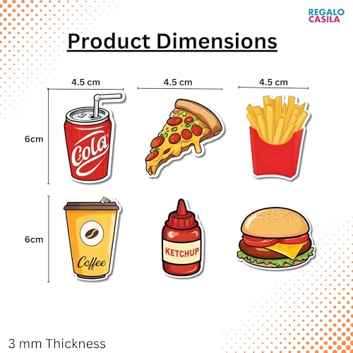 Image of Regalo Casila Fridge Magnet Set of 6, Includes Cold Drink Can, Pizza, French Fries, Coffee Cup, Ketchup Bottle, Burger- Door Decoration, Wardrop Magnets with Eligant Design