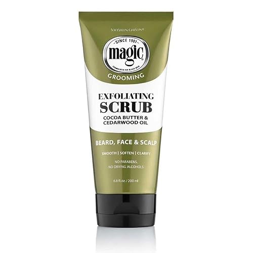 Softsheen-Carson Magic - Exfoliante facial para hombre con mantequilla de cacao y aceite de cedro, para barba, piel y cuero cabelludo, 6.8 onzas