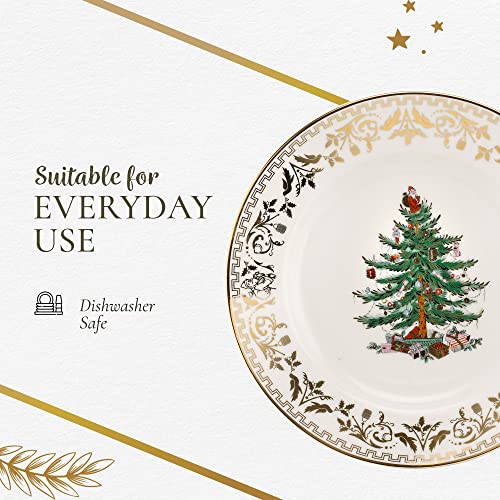 Spode Christmas Tree Gold 4-Piece Setting | Made Of Fine Earthenware | Gold Collection | Service For 1 | Dinner Plate, Salad Plate, Teacup And Saucer | Dishwasher Safe #TOP5