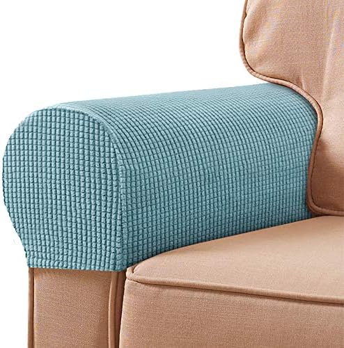 XMNTG Set of 2 Stretch Armrest Covers Jacquard Small Checked Dark Brown Armrest Covers Anti-Stain Washable Arm Covers Furniture Protector Arm Covers for Chairs Sofa Recliner Sofa Couch (Dark Brown)