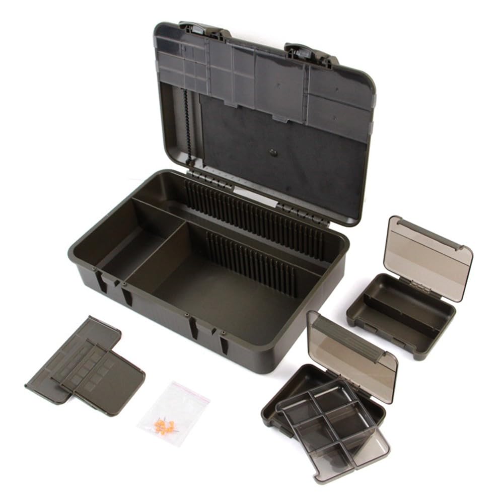 Caja de aparejos de pesca de ABS con escala de medición, caja de almacenamiento de aparejos multicompartimento, para pesca de carpas al aire libre y organización de herramientas
