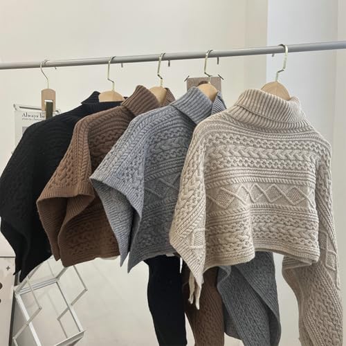Women's Irregular Knitted Shoulder Cape Turtleneck Pullover Casual Shawl Wrap Fashionable Cover Up for Fall Winter4