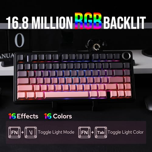 Image of EPOMAKER X Aula F75 75% Wireless Gaming Keyboard, Tri-Mode Bluetooth /2.4GHz /USB-C Mechanical Keyboard, Creamy Keyboard with 5-Layer Padding&Knob, NKRO, RGB (Black Pink Gradient)