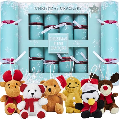 KreativeKraft Christmas Crackers No-Snap 6-Pack Mini Soft Decor Accents, Party Hats Jokes, Party Favors Christmas Decorations Holiday Gift (Multi Xmas...