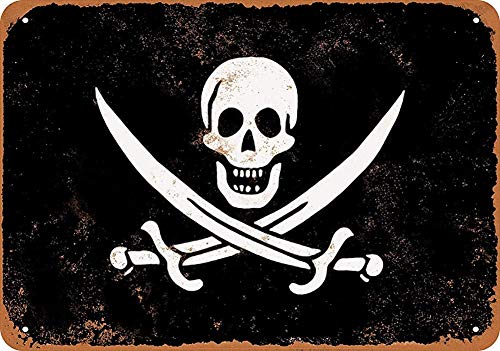Inga Plaque en métal Vintage Motif crâne et Sabres Motif Drapeau Pirate 8 x 12 Pouces