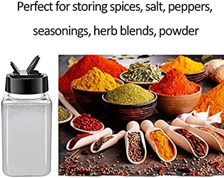 Image of KELVEE Glass Spice Jars With Black Plastic Shaker Lids Pack of 10, 100 ML Flip Top Square Spice Bottles, Seasoning Spice Containers For Kitchen,Storing Spice (10)