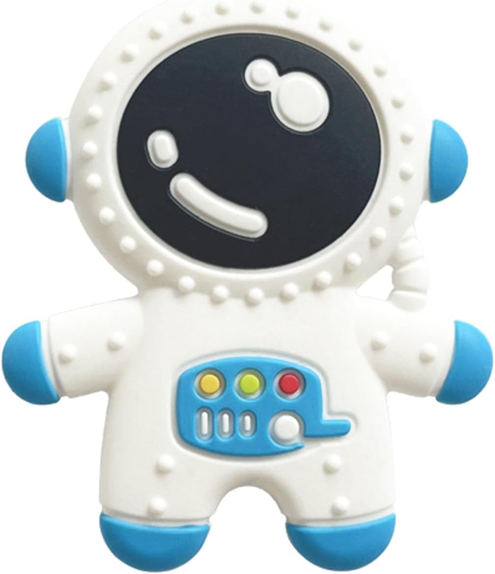 Baby Teething Spaceman Toy for 3+ Months Infants Sucking, Food Grade Silicon Astronaut Styling Teether, BPA Free (Blue)