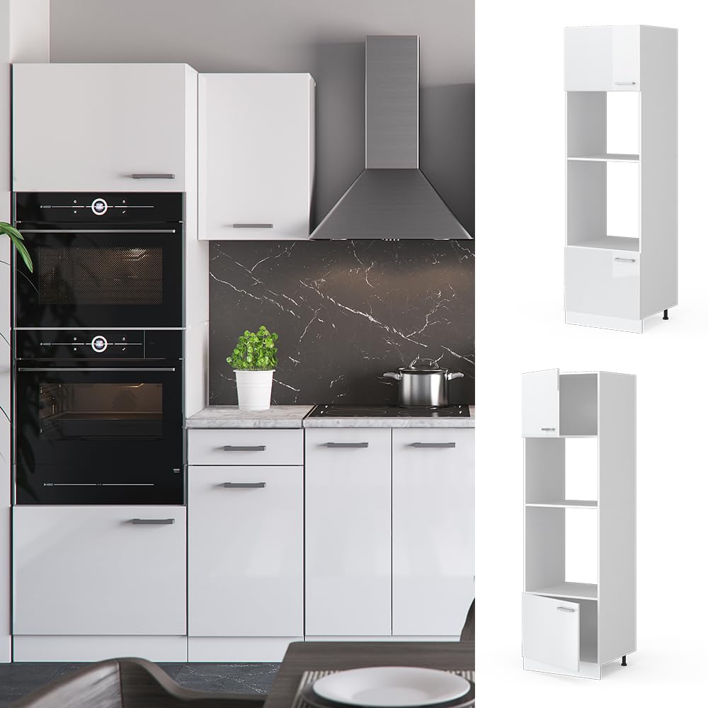 Vicco Mobile cucina microonde R-Line, Bianco lucido, 60 cm, per la libera combinazione all'interno di sistemi cucina modulari