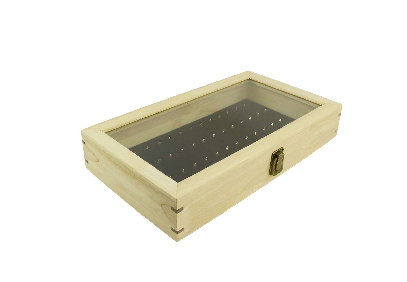 Box Displays Naturalne drewniane szklane zamknięcie pokrywka gablota z wyborem wkładki ekspozycyjnej bransoletka długopisy biżuteria do ciała (taca z 54 wycięciami podkładka na biżuterię do ciała