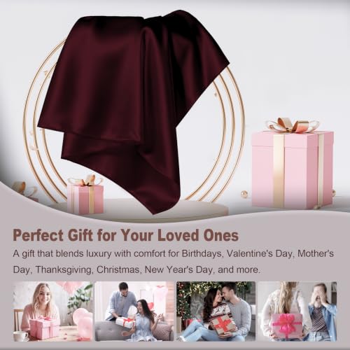 Image of LYSHIN Silk Pillow Cases Standard Size with Hidden Zipper, Burgundy