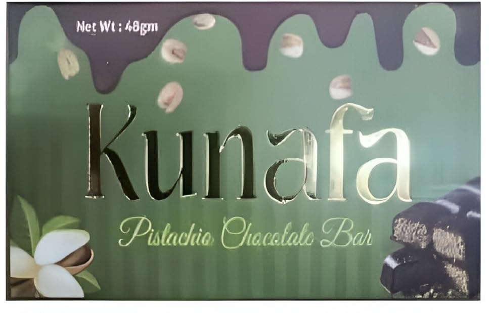 DECADENT FOODS Kunafa Milk Chocolate, Pistachios, And Crispy Bar A Popular Middle-Eastern Dessert Each 48Gm (Pack Of 5)