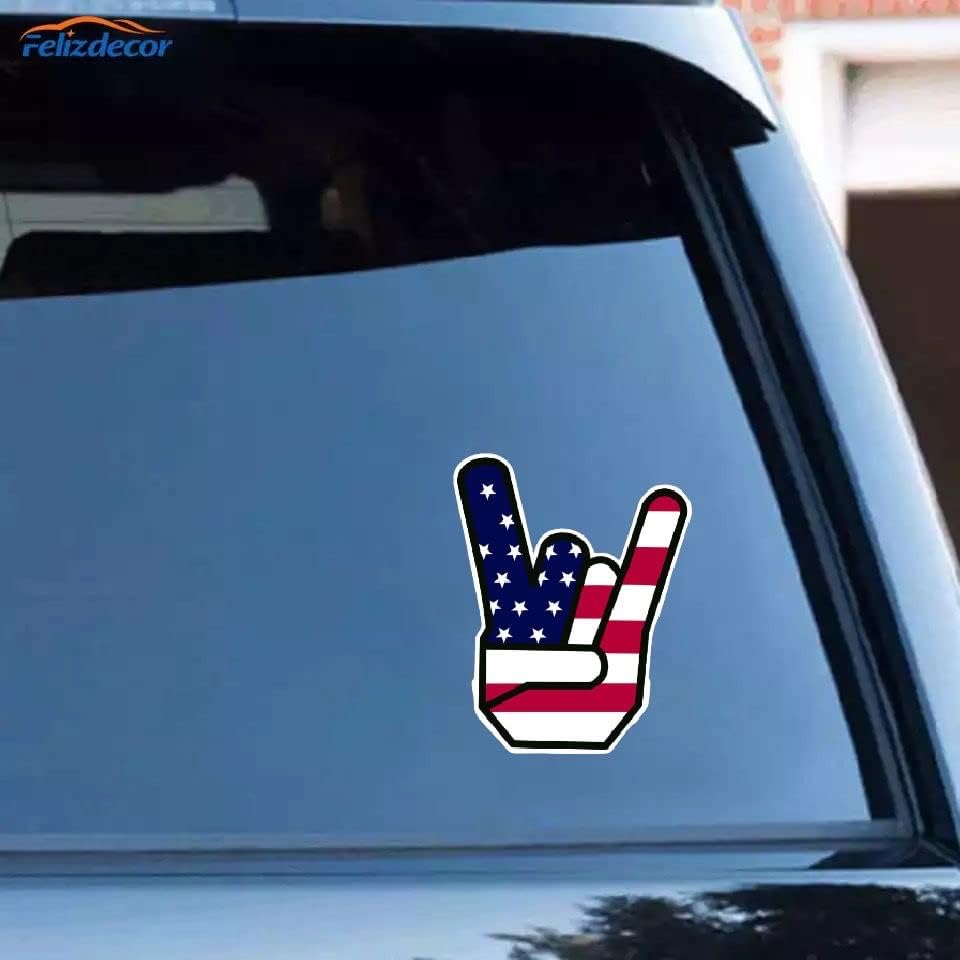 MAKTEM Rock On Hand Gesture American Flag Design Sticker Car Window Decal Rock Music Decal Classic Rock Hard Rock Metal Rock Decal Cool Vinyl Decal, 6 x 6 inch image 4