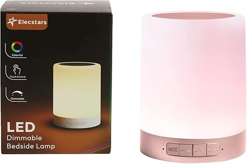 Miniatura 7 de Elecstars Lámpara de noche táctil con altavoz Bluetooth, luz nocturna de color regulable, lámpara de mesa para exteriores con control táctil