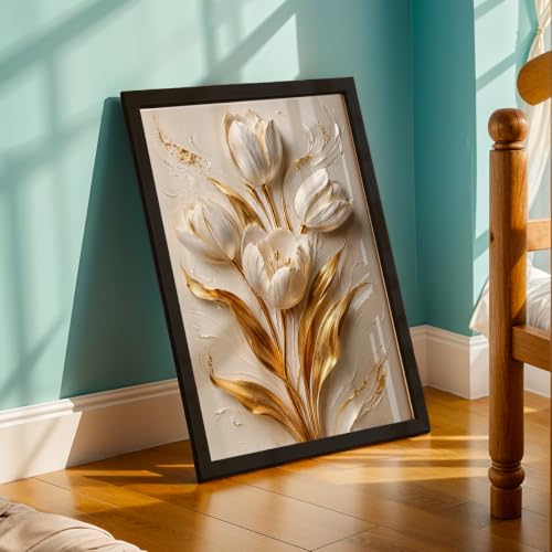 Image of NoWorries Floral Botanical Wall Painting with Frame | Premium Textured Flower & Leaf Artwork, Pastel Nature Wall Decor Framed for Living Room Bedroom Office and Home Decoration (Art-19,13x19inch)
