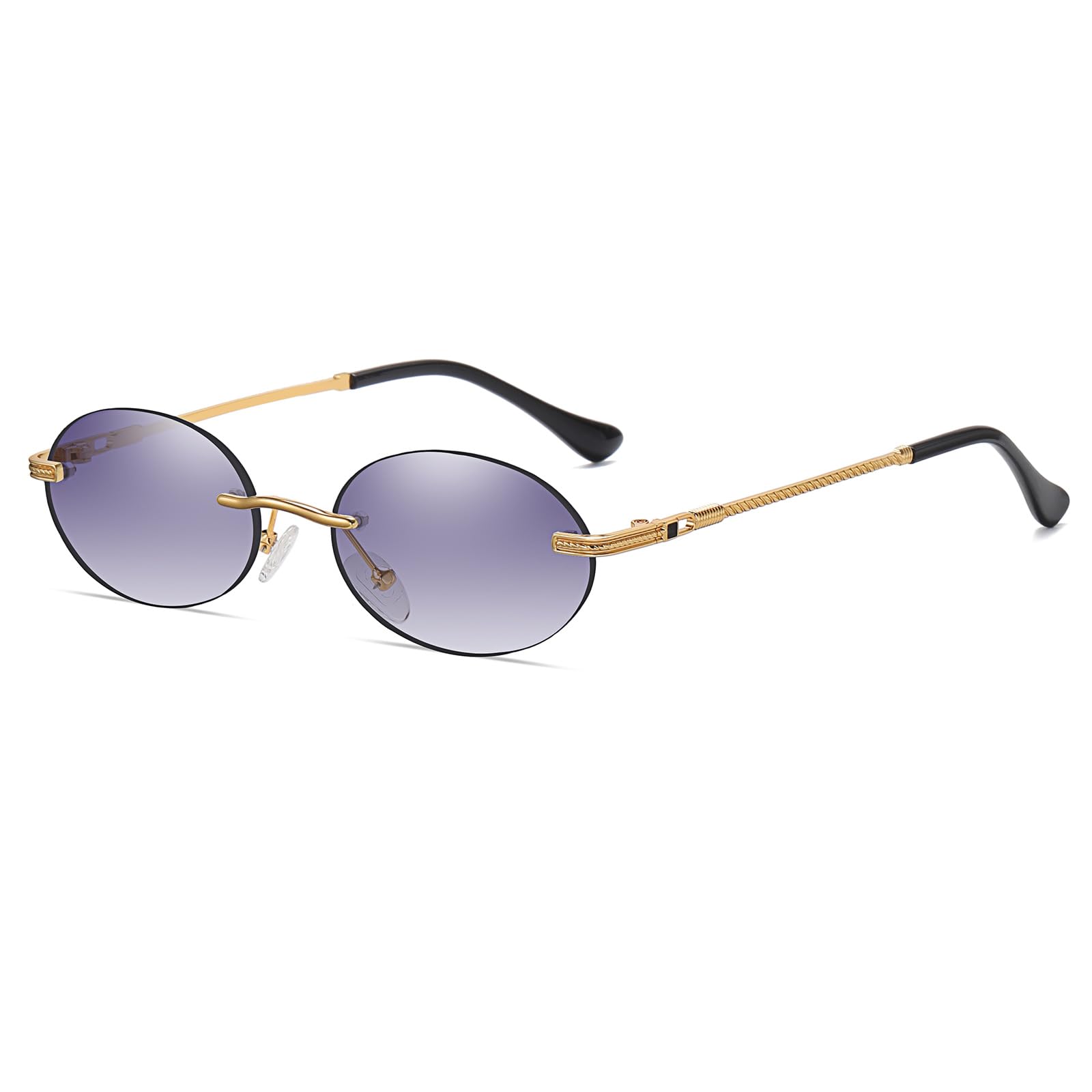 YAMEIZE Retro Klein Oval Metal Sonnenbrille - für Damen Herren Vintage Randlos Runde Kleine Brille Fahren Outdoor