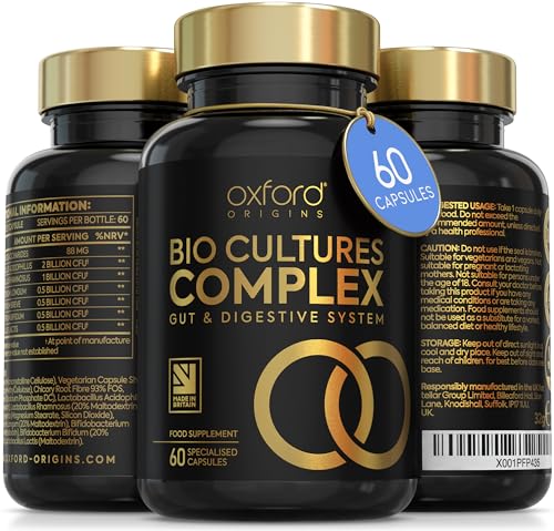 Advanced Bio Cultures for Gut Health | Made in the UK | Scientifically Formulated Pro & Prebiotic Gut Health Supplements | Capsules with 5 Billion Bacterial Cultures 100 Billion CFU/g | 60 Capsules