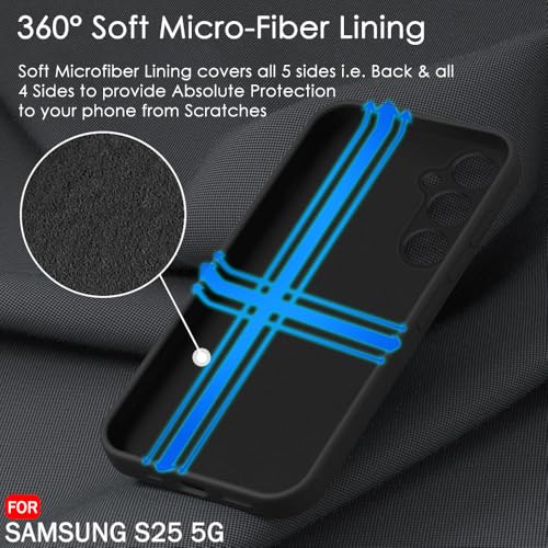 Image of TheGiftKart Liquid Silicone Back Cover Case for Samsung Galaxy S25 5G | Soft Micro-Fibre Lining Inside | Camera & Screen Protection | Shockproof Back Cover for Samsung S25 5G (Silicone, Black)