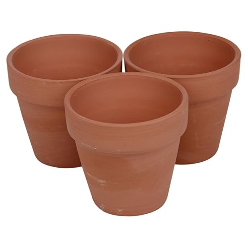 URBNLIVING Terracotta Round Plant Pots with Drainage Hole - Set of 3/6 Classic Design Garden Flower Planters, Ideal for Indoor and Outdoor Use, Durable Herb Flower Pots for Home and Garden Deco