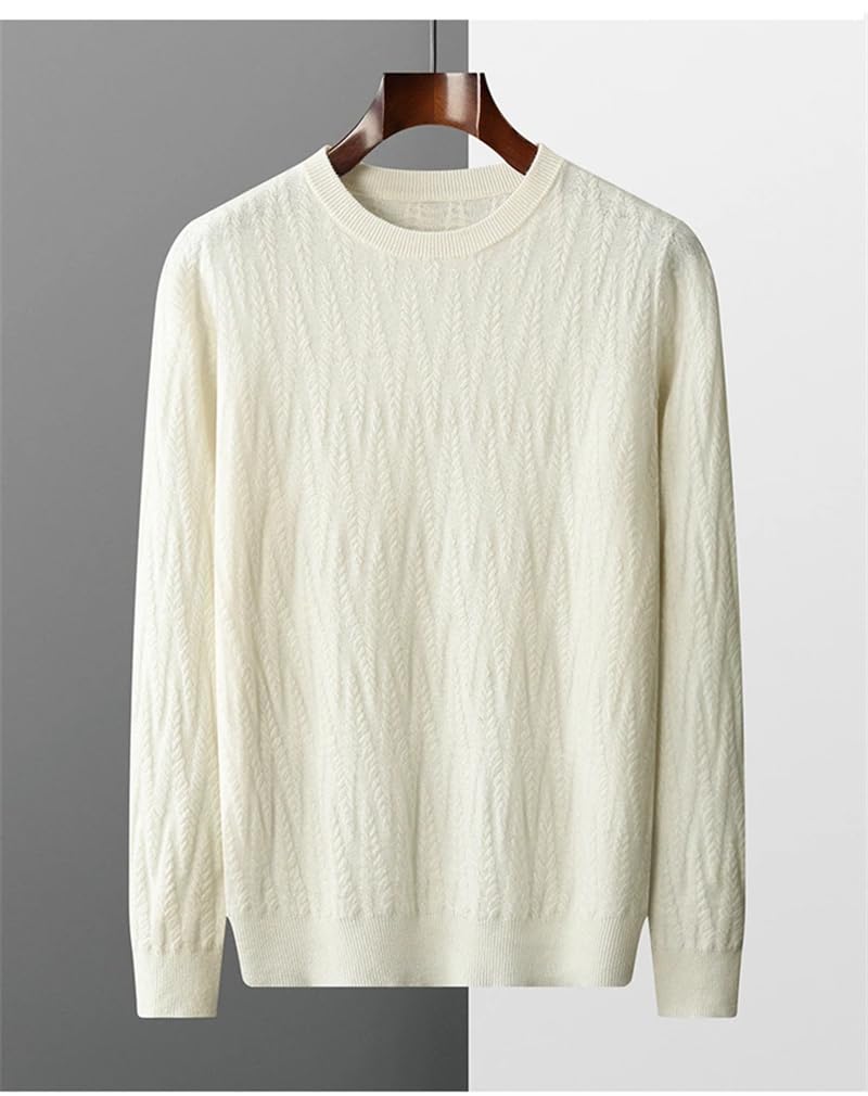 Dninmim Suéter de punto de cachemira para hombre, cuello redondo, chaqueta suelta y suave