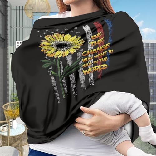 Image of Sunflower USA Flag Car Seat Covers Dust Cover Nursing Breastfeeding Covers for Babies Stretchy Multi-Use Multifunctional Breastfeeding Shawl Privacy Protection