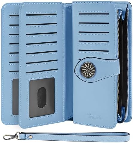 Travelambo Women's Wallet RFID Blocking Credit Card Holder Large Capacity Wristlet Leather Wallets Purse