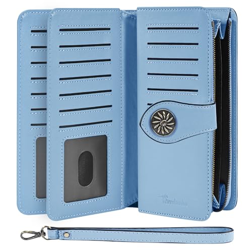 Image of Travelambo Women's Wallet RFID Blocking Credit Card Holder Large Capacity Wristlet Leather Wallets Purse