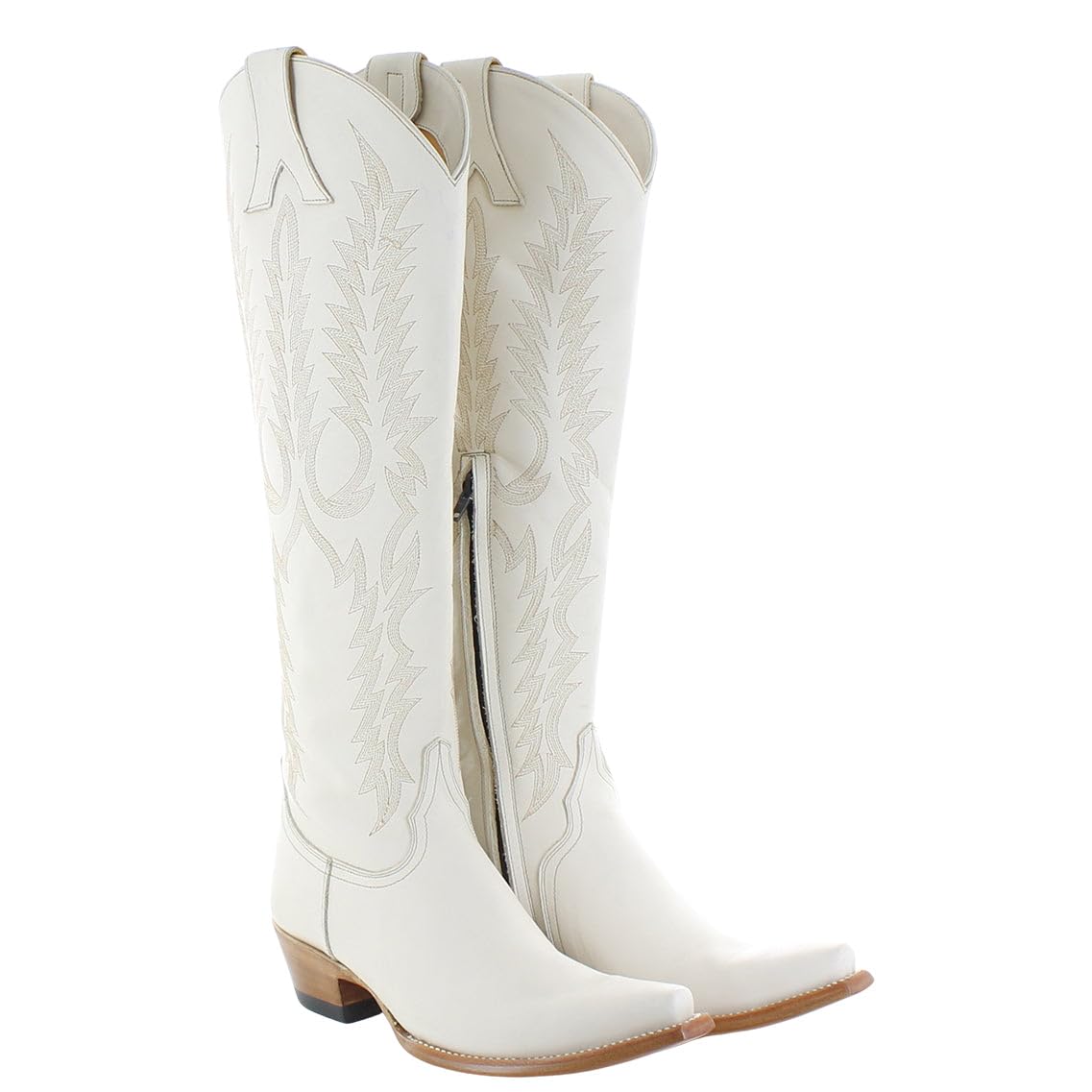 Old Gringo Women's Mayra Western Cowboy Boots, Bone White Leather, 18-Inch Shaft, Floral Embroidery, Side Zipper, Pointed Toe