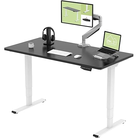 FLEXISPOT E6 Essential 3 Stages Dual Motor Electric Standing Desk 55x28 Inch Whole-Piece Board Height Adjustable Electric Sit Stand Desk(White Frame + Black Desktop, 2 Packages)
