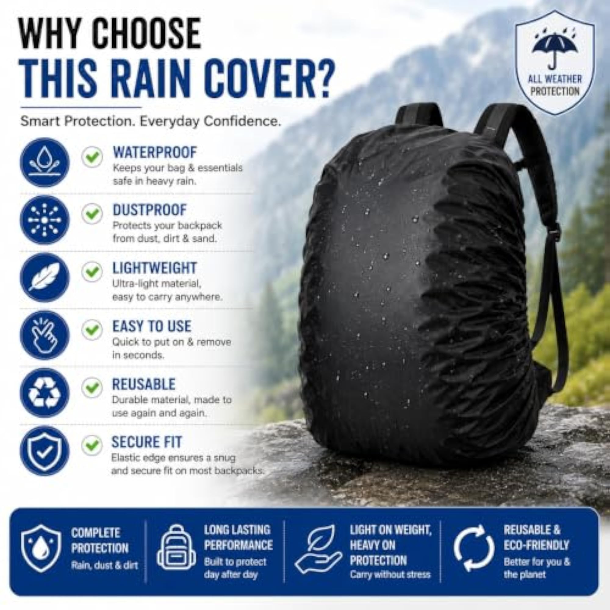 Backpack Rain Cover with Elastic Edge