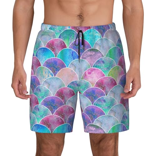 Men's Fish Scale Ocean Print Quick-Dry Mesh Swim Trunks Stretch Lining Beach Shorts Surfing Summer Vacations2