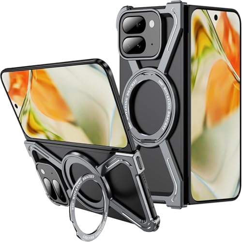 Coque Google Pixel 9 Pro Fold en métal gris avec béquille magnétique rotative 360 degrés