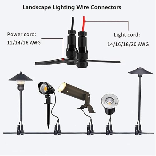 Miniatura 2 de Conectores de cable de bajo voltaje, conector de cable de calibre 12-20 para accesorios de iluminación de paisaje al aire libre, paquete de 12