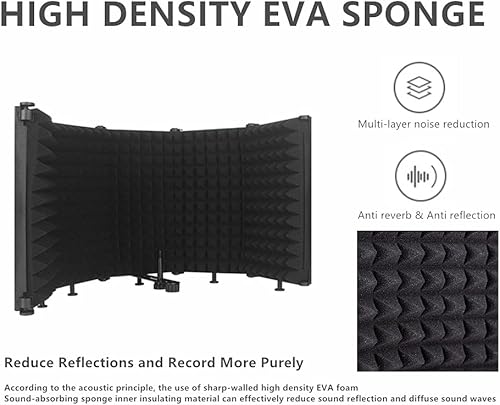 Miniatura 2 de Generic Escudo de aislamiento de micrófono, 5 paneles de filtro de grabación de estudio, grabación vocal insonorizada, reflector de espuma