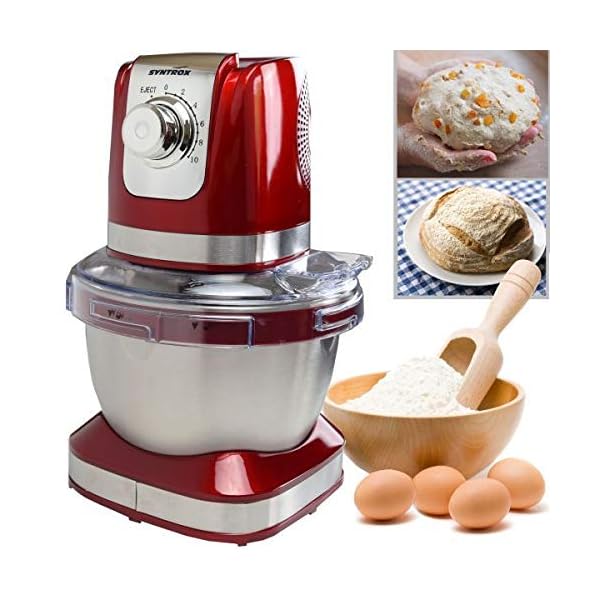 Syntrox Germany KM-600W Küchenmaschine Knetmaschine Mixer, Edelstahl-Behälter, 4 Liter, rot – Bild 5