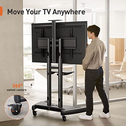 Perlegear Mobile Tv Stand, Rolling Tv Cart For 55-90 Inch Flat/Curved Tvs Up To 200 Lbs, Adjustable Rolling Tv Stand With Camera Shelf, Floor Tv Stand On Wheels, Max Vesa 800X500Mm, Pgtvmc07 #TOP4