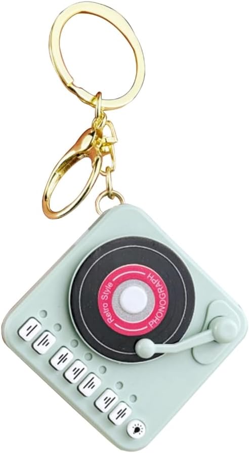 Compactly Turntables Player Keychain Pendants with Builts In Tune Ideal for Gift and DIY Accessories Vintage Style