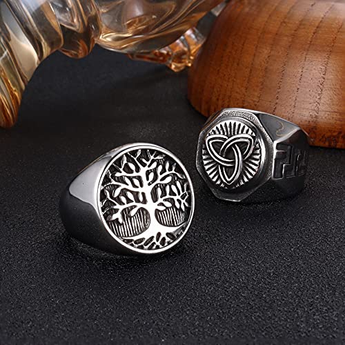 YADOCA 4Pcs Stainless Steel Signet Biker Rings Set Retro Vintage Wide Celtic Knot Band Rings for Men Size 7-133