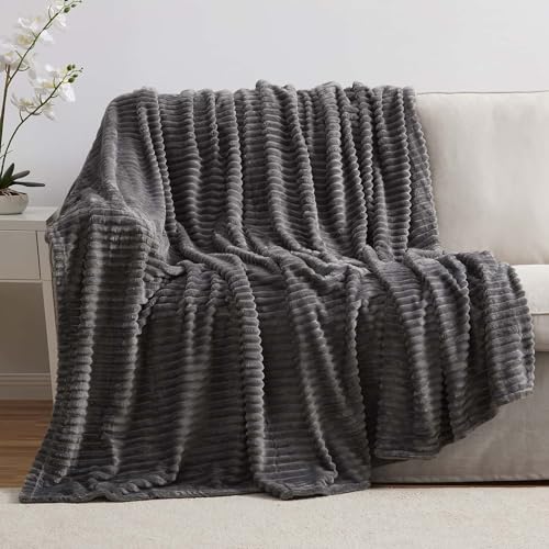 Image of Nestl Grey Throw Blanket for Couch - Cozy Warm Fuzzy Blankets for Women, Set of 2 Small Fleece Throws for Girls - Gray, 50 x 60 Inches