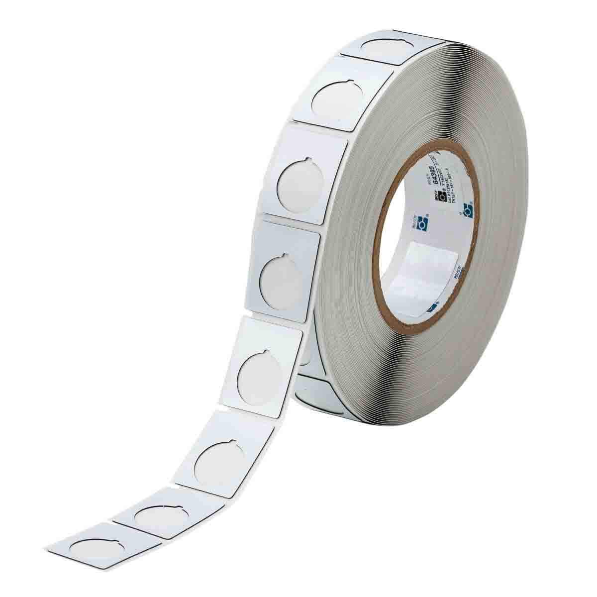 Brady THTEP-167-593-.5 1.2" Ancho x 1.5" Alto, B-593 Cinta Adhesiva, Poliéster Acabado Brillo Blanco Pulsador Etiqueta para Impresoras de Transferencia Térmica (500 por rollo)